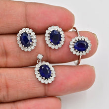 Natural Blue Sapphire Jewelry Set 925 Silver