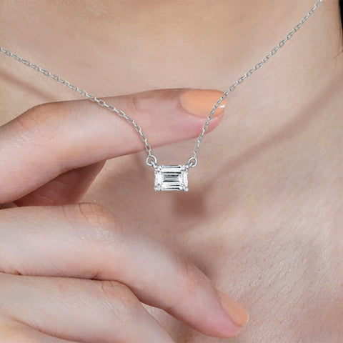 CUBIC ZIRCONIA - Emerald Cut Necklace 925 Silver