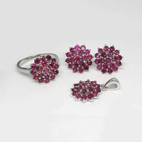 Natural Ruby Gemstone Jewelry Set 925 Silver