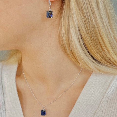 Cubic Zirconia Blue Gem jewelry set 925 Silver