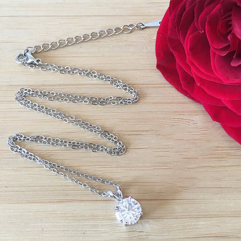 CUBIC ZIRCONIA - Minimalist Single Stone Pendant 925 Silver
