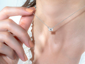 CUBIC ZIRCONIA - Emerald Cut Necklace 925 Silver