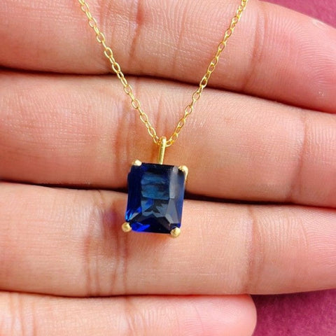 Emerald Cut Blue Pendant Necklace