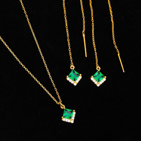 Emerald Square Jewelry Set 925 Silver