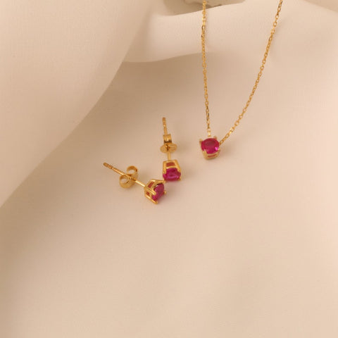 Tiny Red Ruby Choker Earrings Jewelry Set