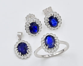 Natural Blue Sapphire Jewelry Set 925 Silver