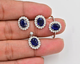 Natural Blue Sapphire Jewelry Set 925 Silver