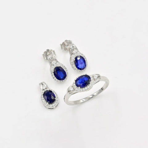 Blue Sapphire Jewelry Set 925 Silver