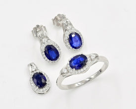 Blue Sapphire Jewelry Set 925 Silver