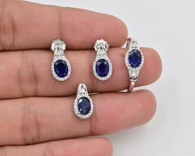 Blue Sapphire Jewelry Set 925 Silver