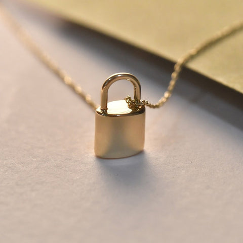 Gold Padlock Pendant 925 Silver