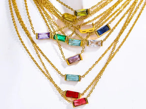 Square Birthstone Necklace 925 Silver